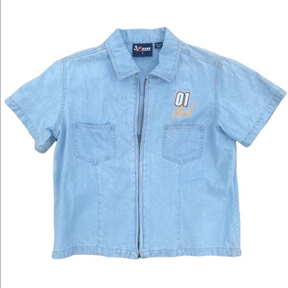 Tops - Denim racing zip up, size S